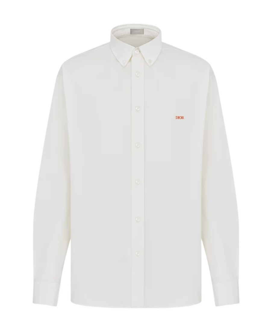 Dior Button-down Collar Poplin Cotton Shirt With Embroidered Logo In White
