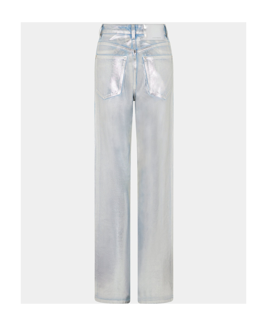 Rabanne Metallic High-rise Straight Pants In Gray