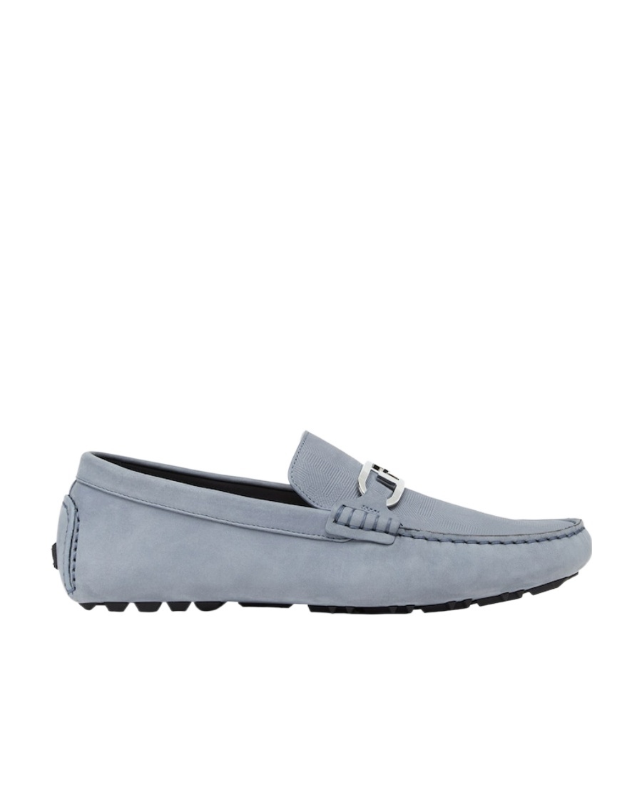 Fendi Light Blue Nubuck Loafers In Blue