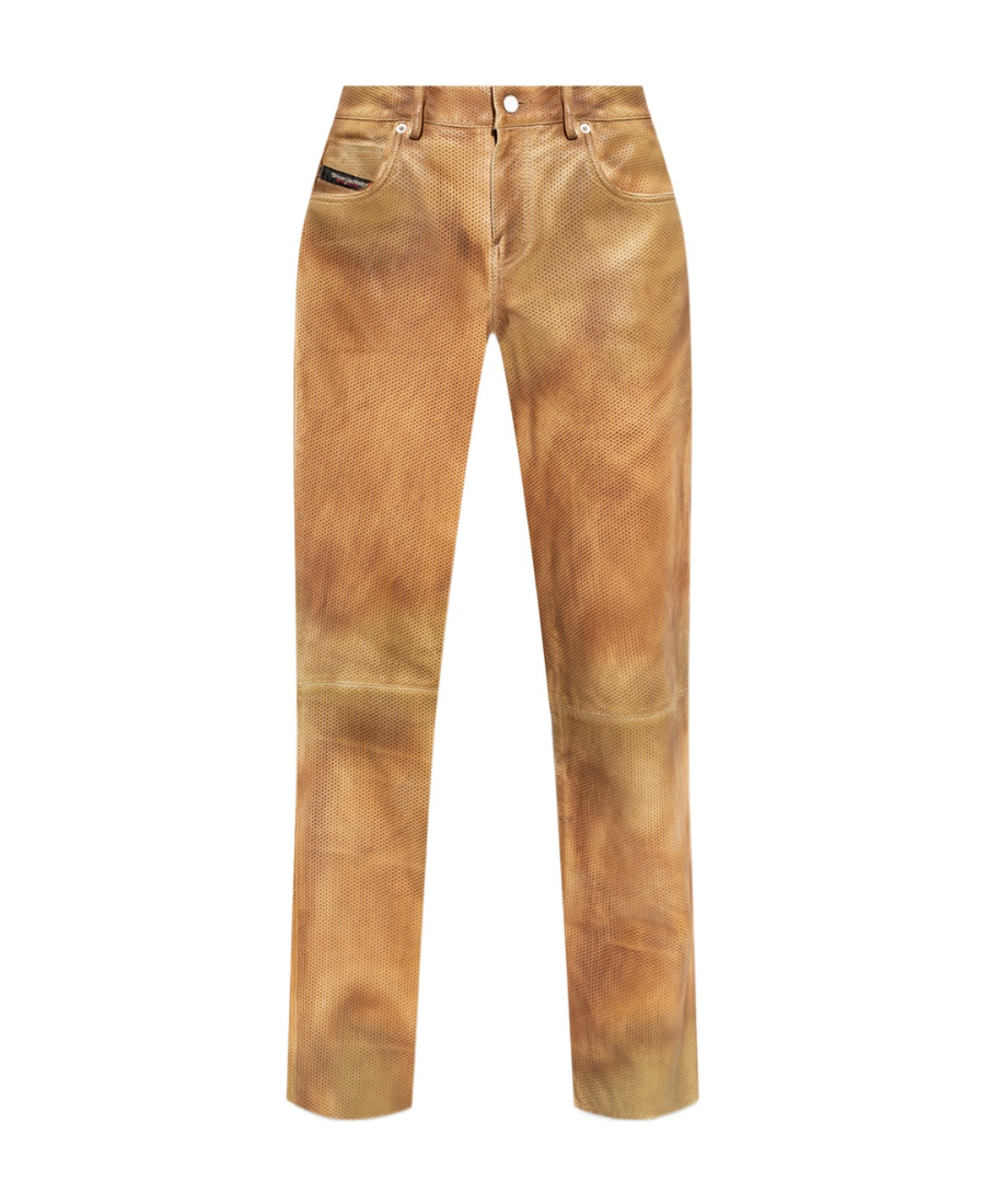 Diesel L-texa Slim-fit Leather Trousers In Brown