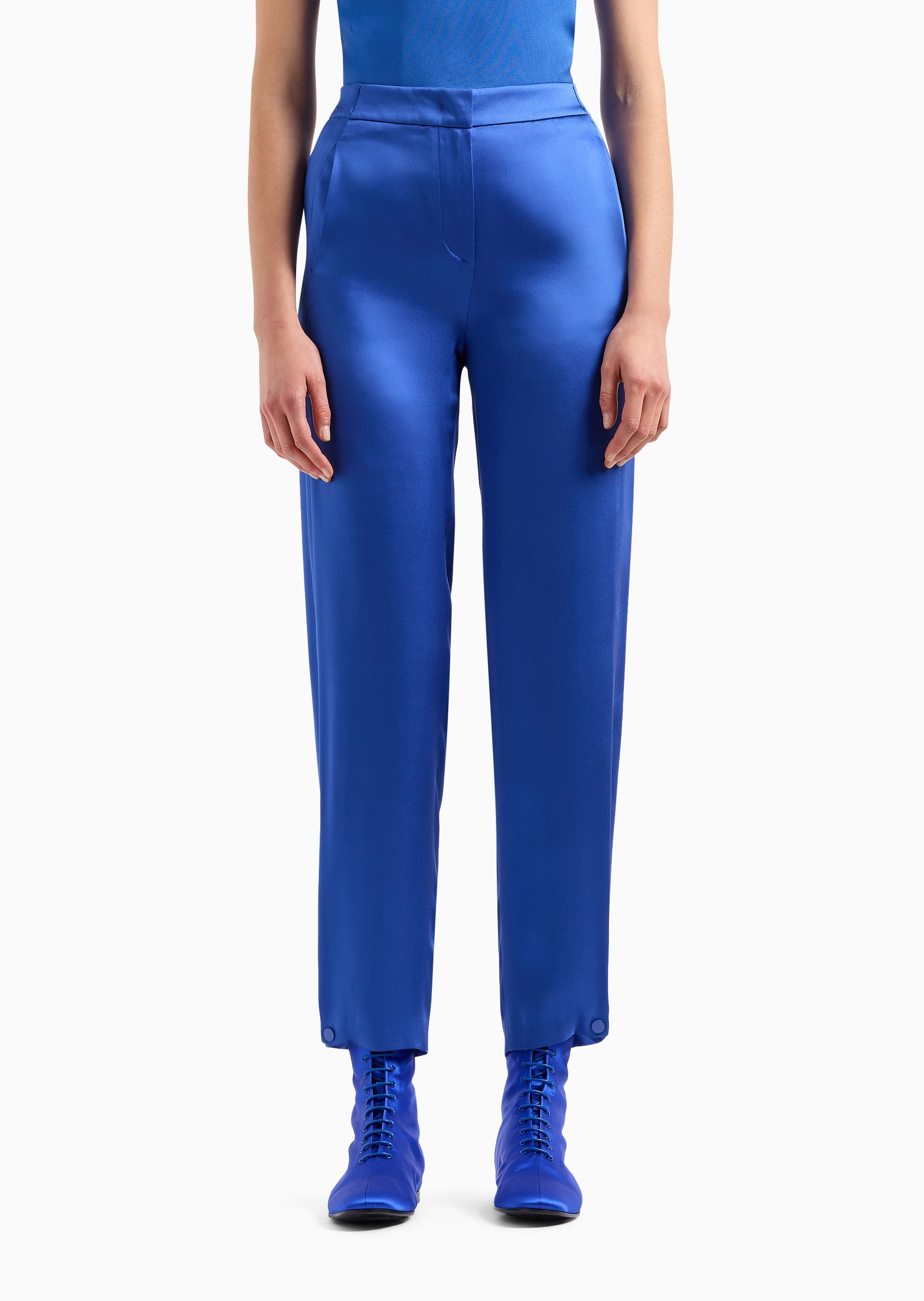 Giorgio Armani Elasticated Waist Satin Trousers In Blue