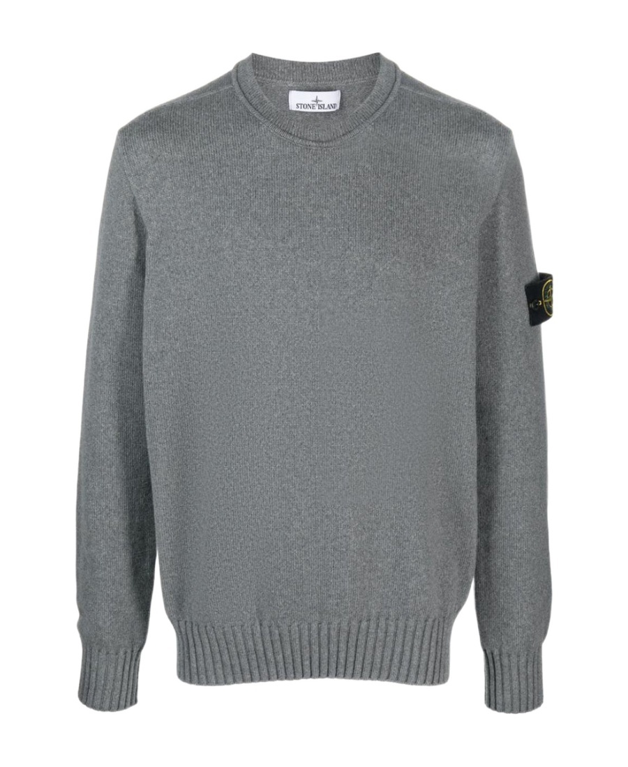 Stone Island Logo Patch Crewneck Jumper In Gray