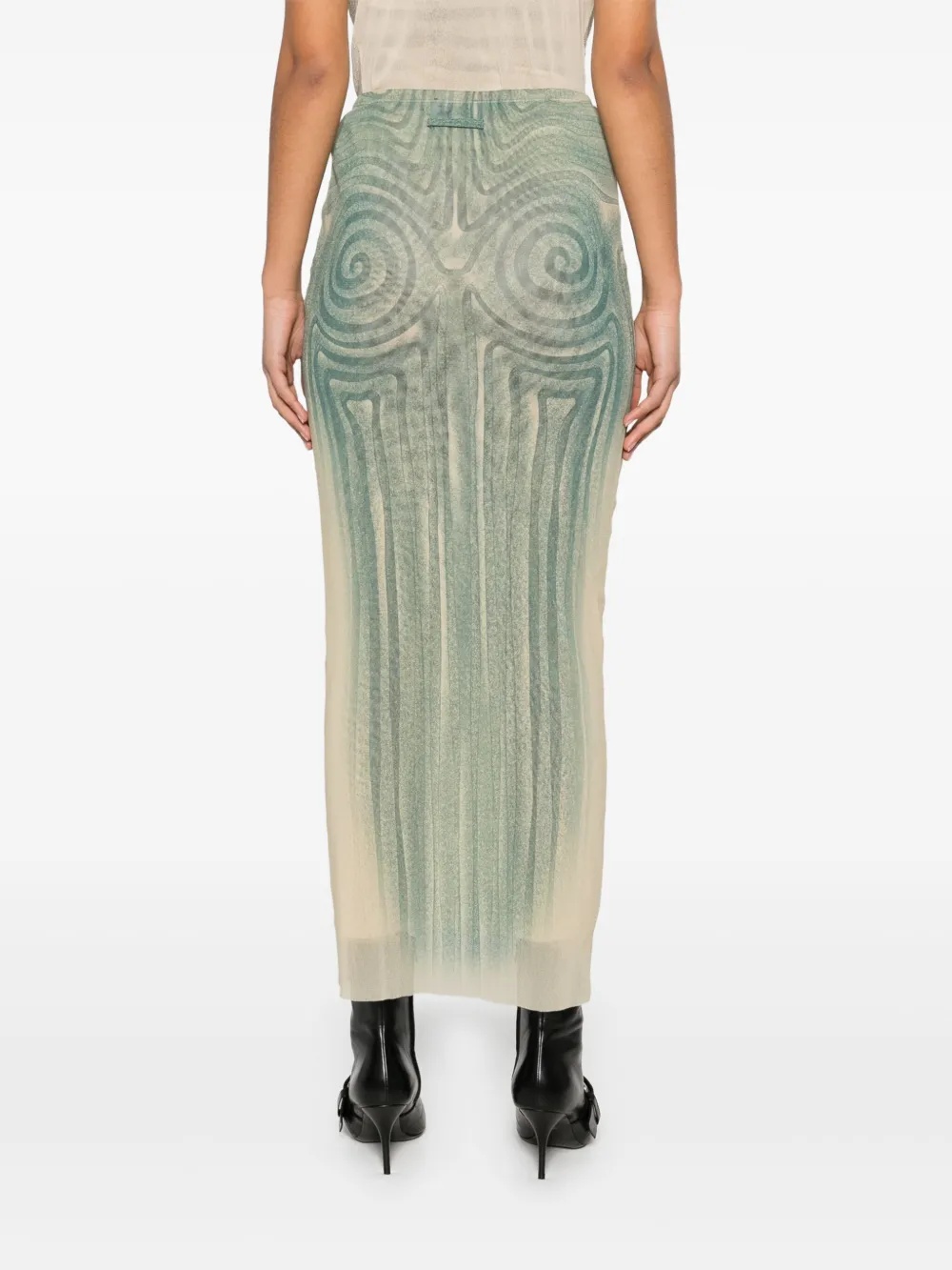 Jean Paul Gaultier Mesh Spiral Long Skirt In Nude