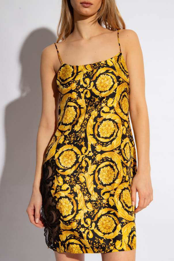 Shop Versace Barocco-print Silk Nightdress In Yellow