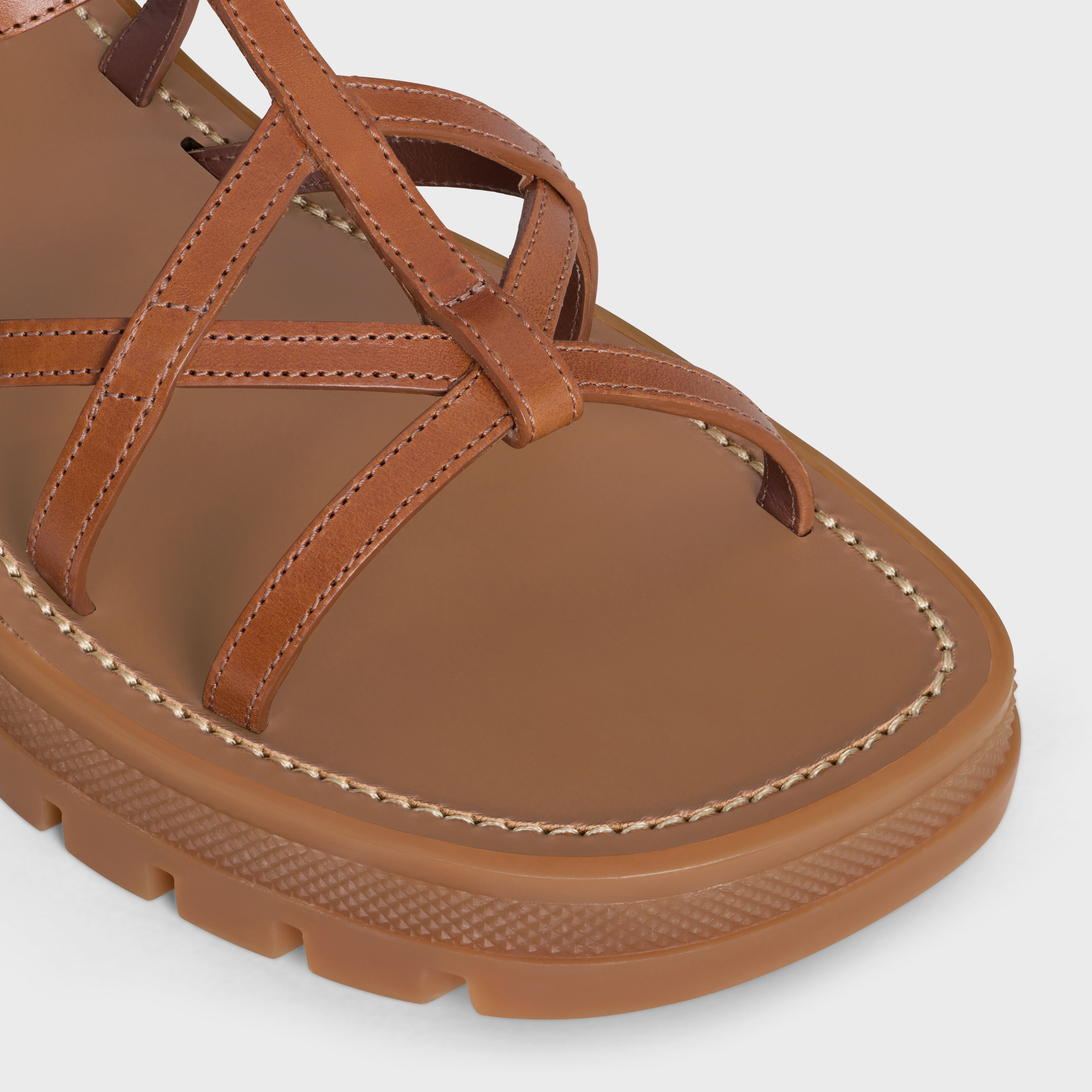 Celine Clea Strappy Leather Sandal In Brown