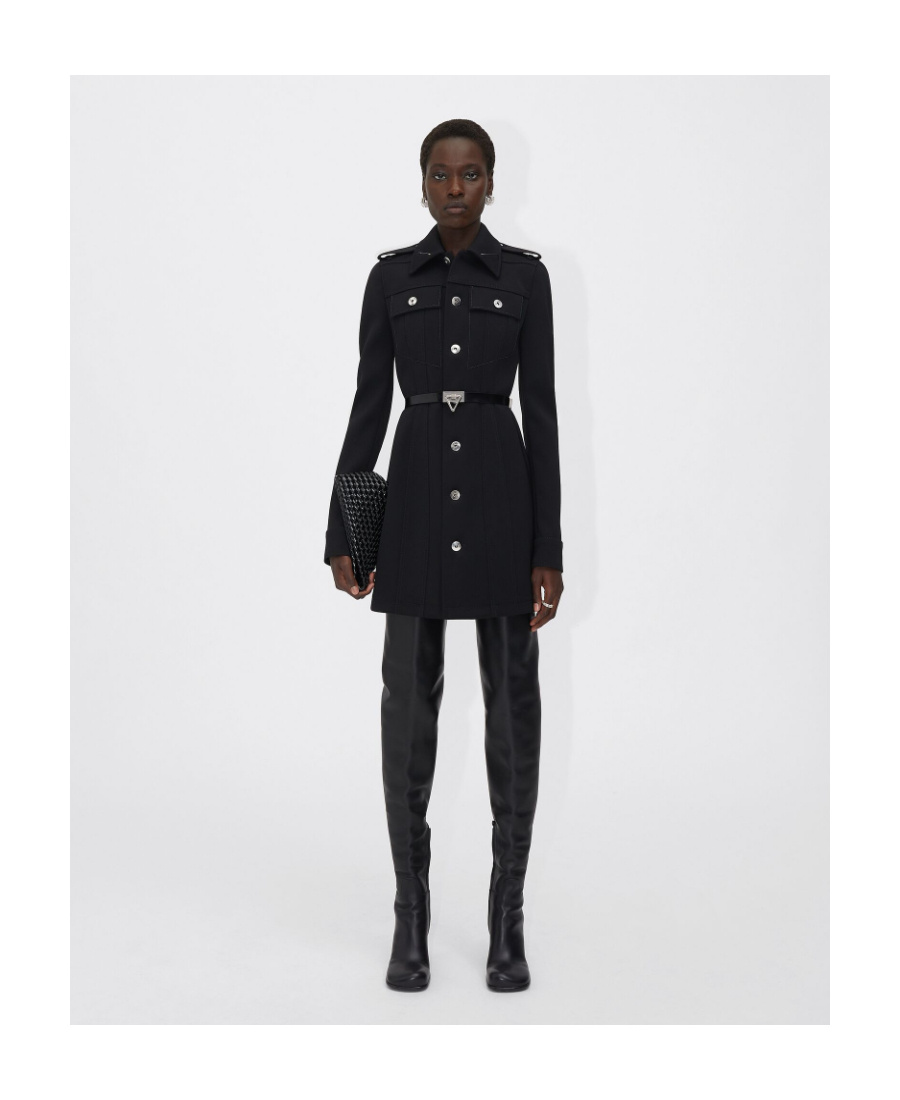 Shop Bottega Veneta Bottega Cllr Bd Ls Pckts Structured Wool In Black