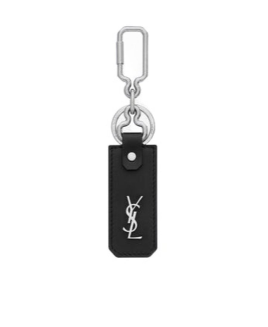 Saint Laurent Cassandre-plaque Leather Keyring In Black