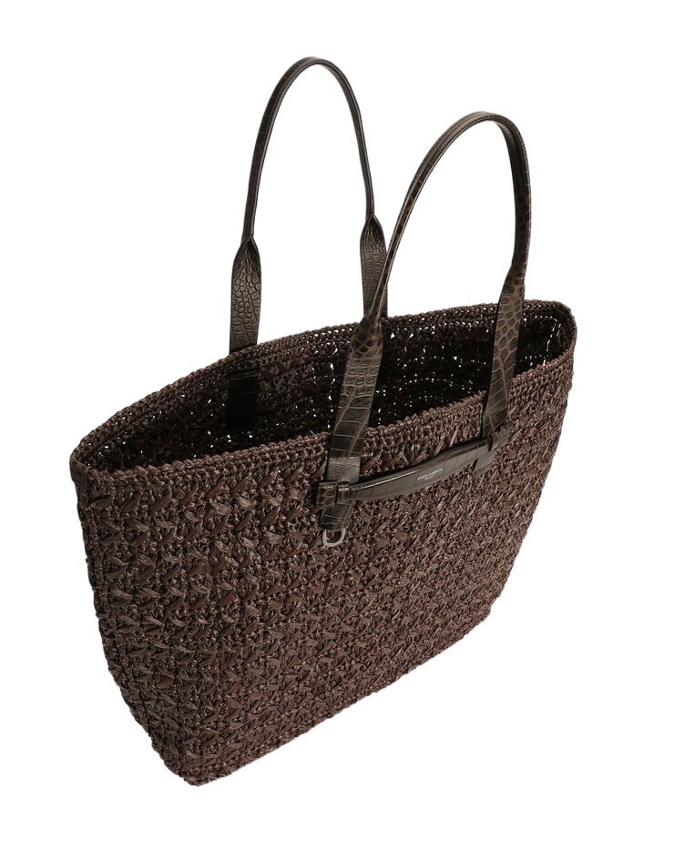 Dolce & Gabbana Crochet Tote Bag Woven Texture In Black