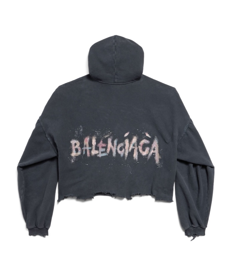Balenciaga Nail Polish Cropped Hoodie In Faded Black In Faded Black