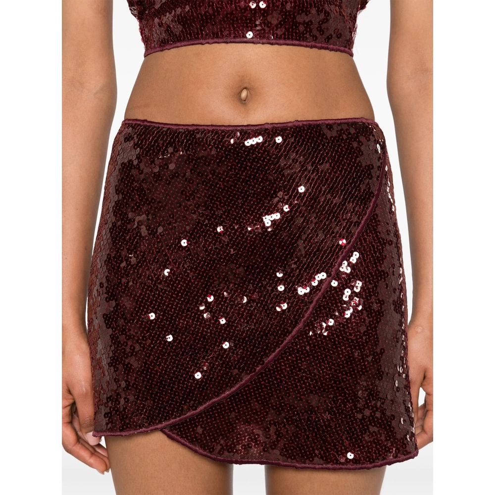Oseree Sequin-embellished Wrap Skirt In Burgundy