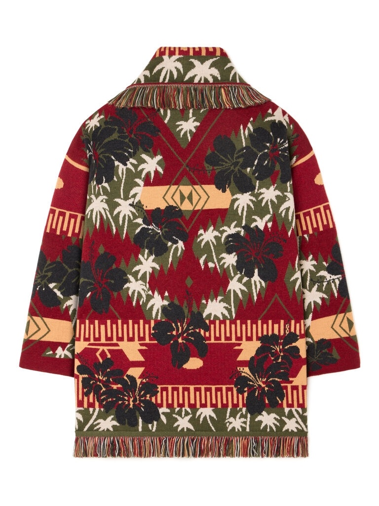 Alanui Icon Jacquard Fringed Cardigan In Red