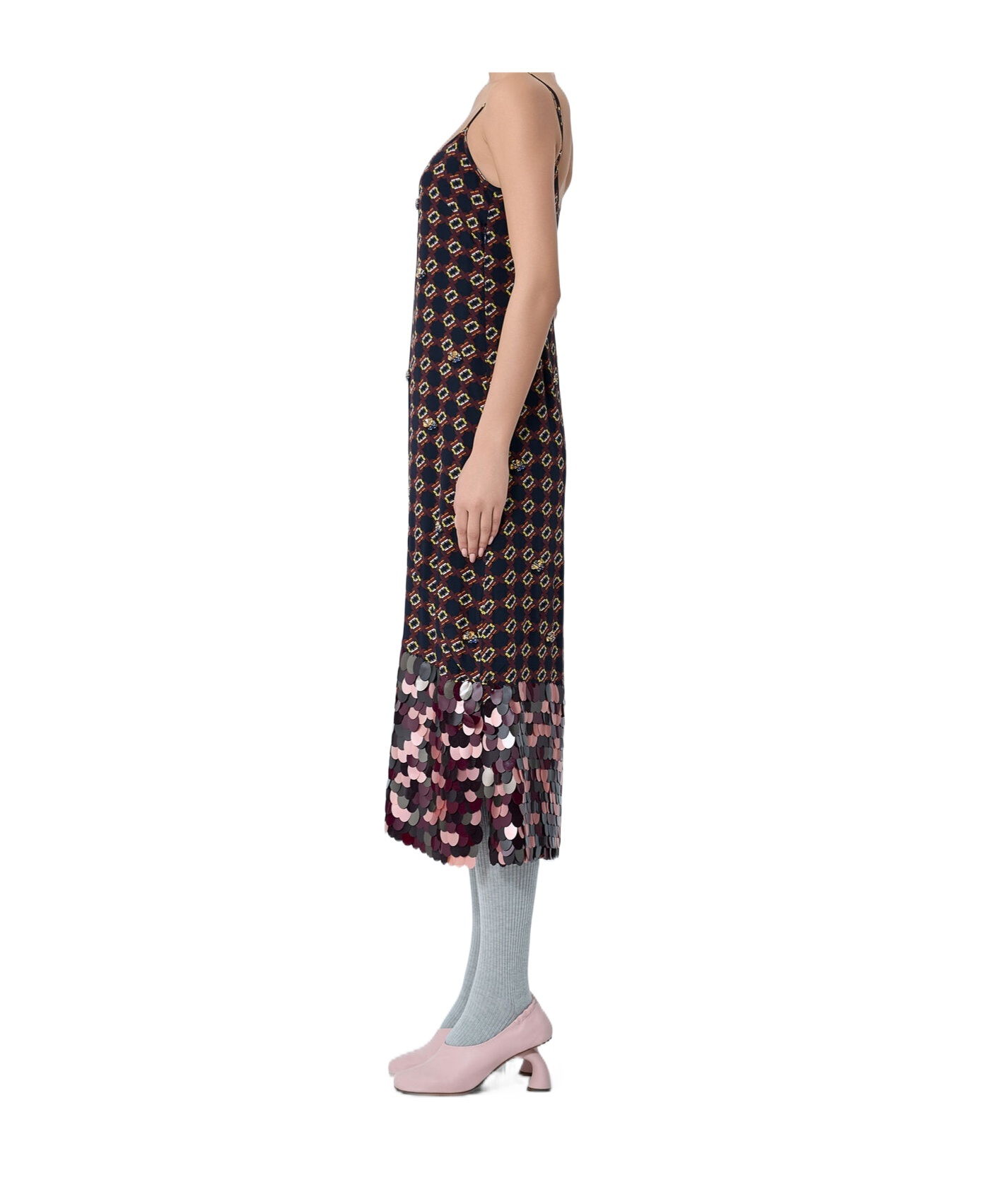 Dries Van Noten Embellished Slip Midi Dress In Black