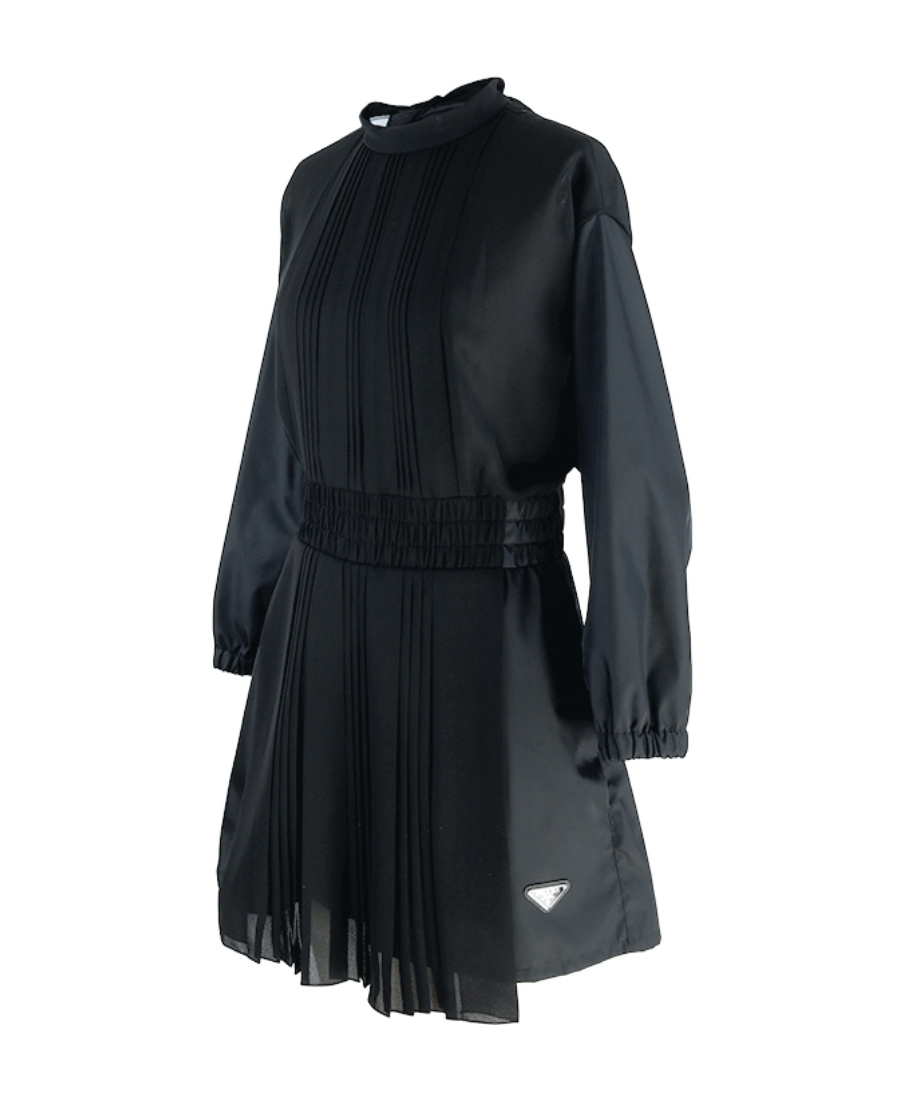 Prada Stand-up Collar Dress In Black