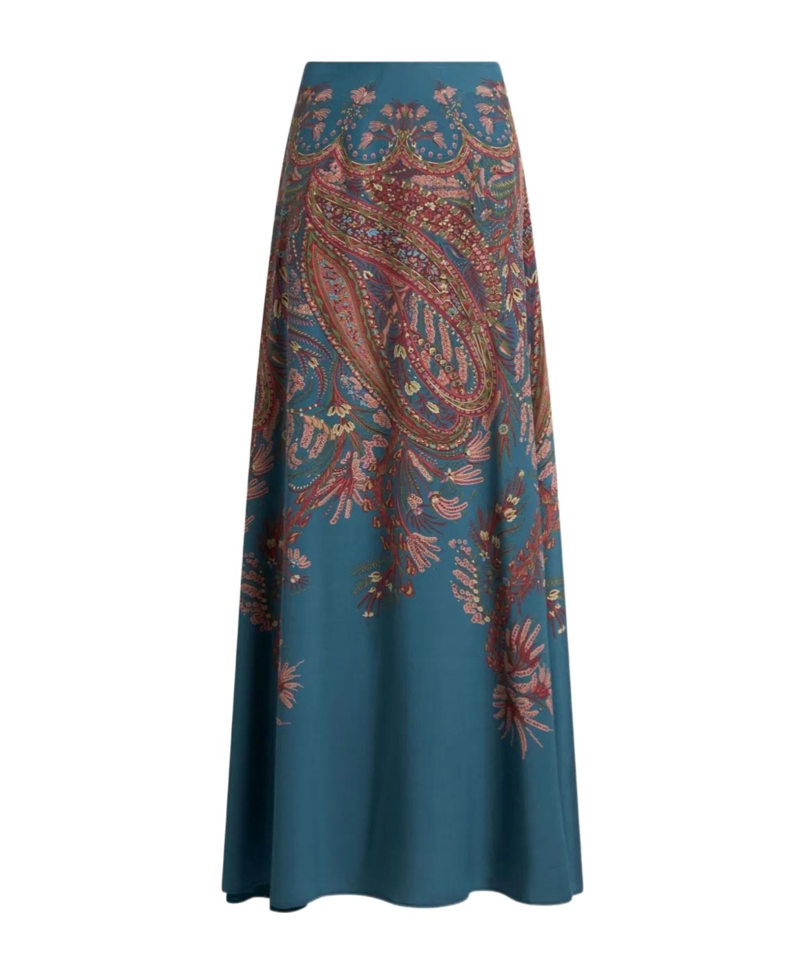 Etro Silk Maxi Skirt With Placed Print In Blue