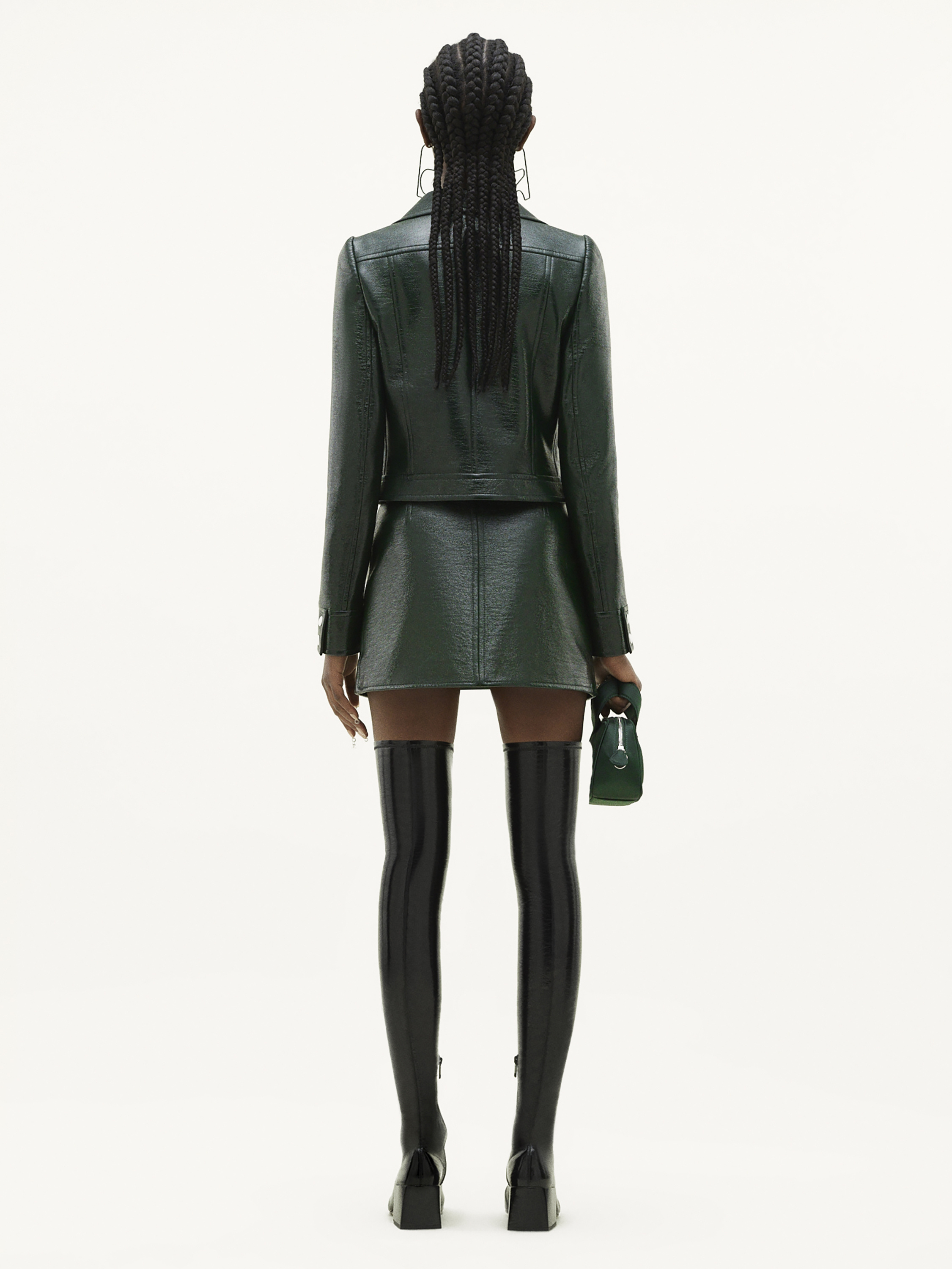 Courrèges Glossy Vinyl Mini Skirt With Fitted Zip Closure And Snap Button In Gray