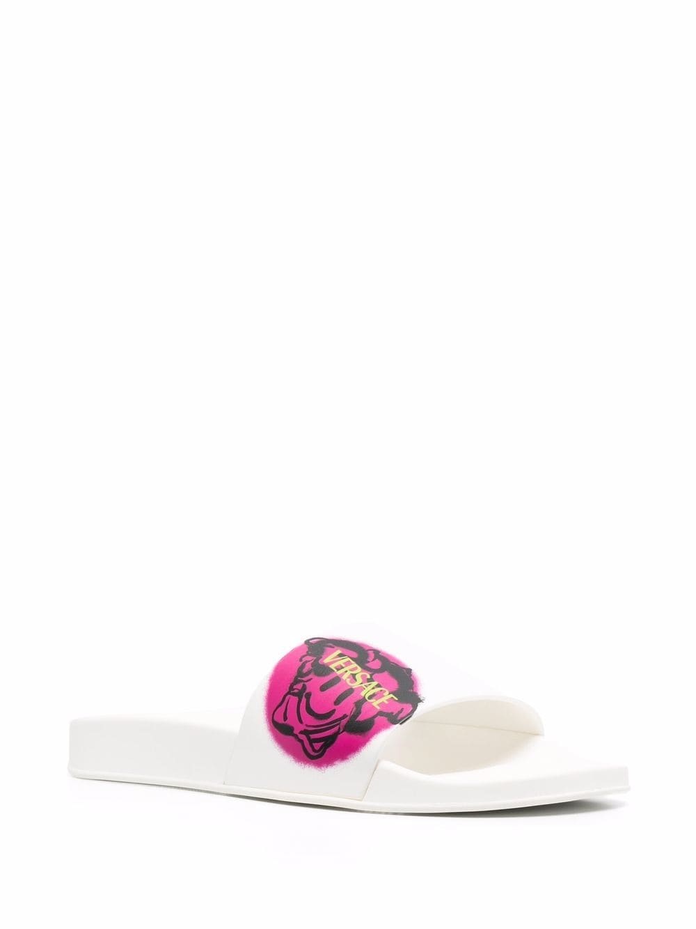 Versace Pool Slide With Medusa Smile Print In White
