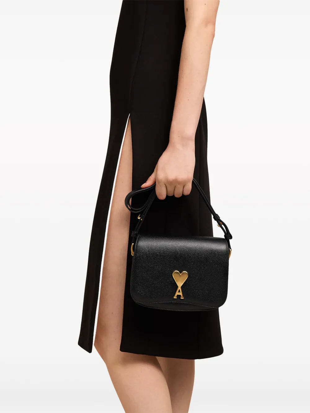 Ami Alexandre Mattiussi Grained Texture Adjustable Strap Bag Gold-tone Hardware In Black