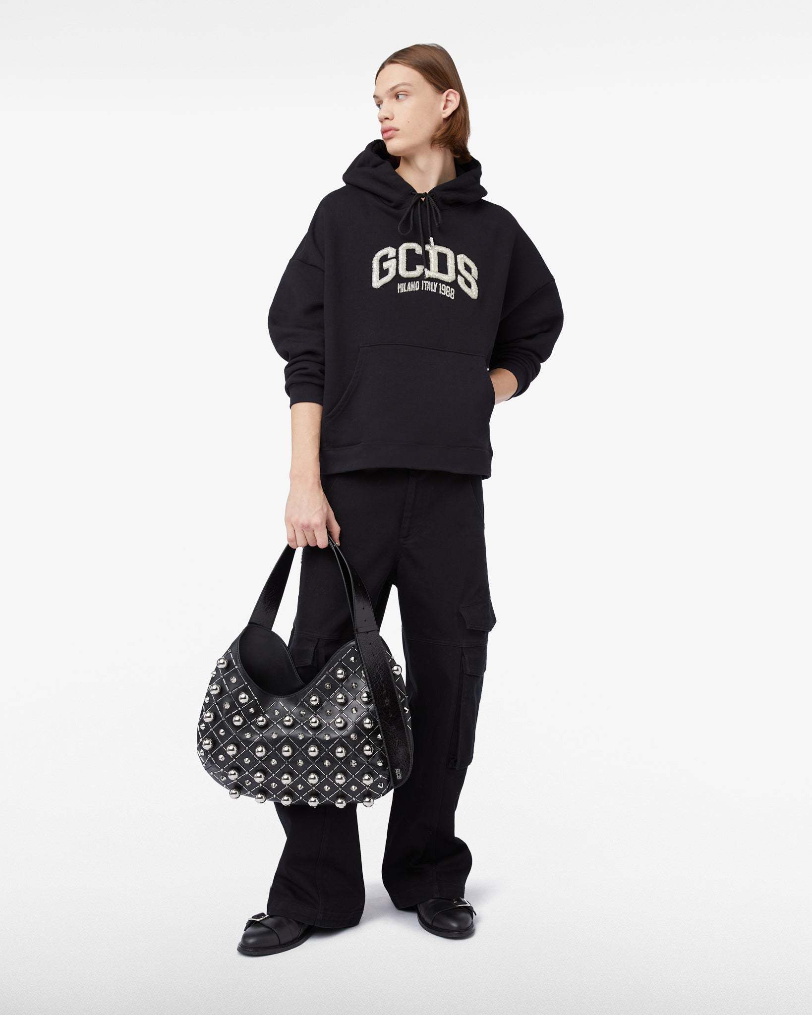 Gcds Cotton Hooded Sweatshirt Kangaroo Pocket In Black
