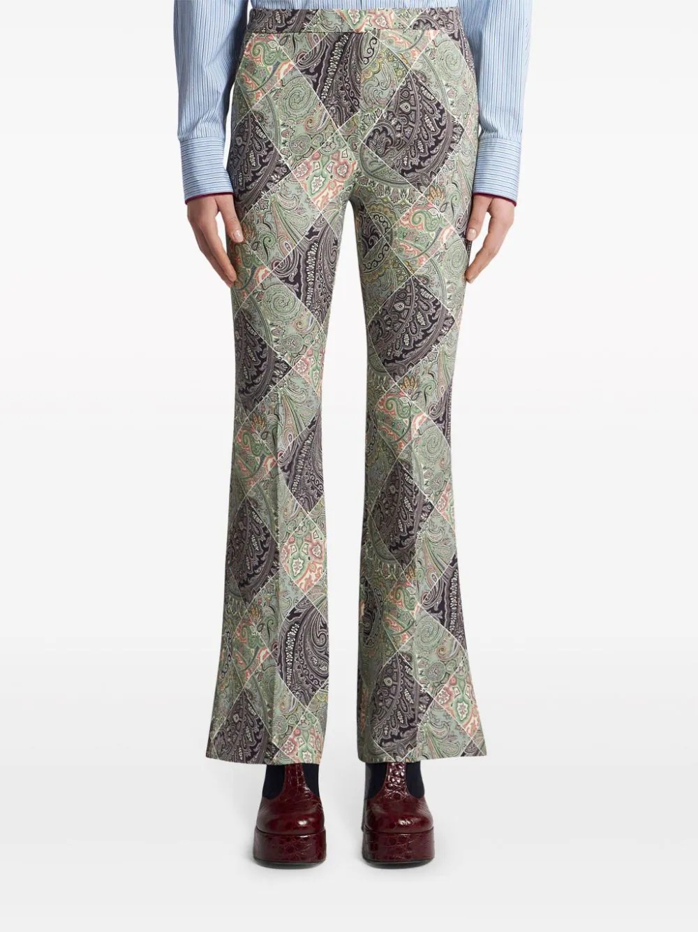 Etro Flared Printed Cady Trousers In Nude