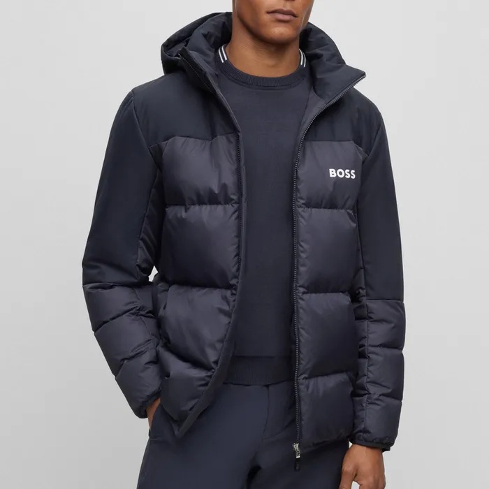 Hugo Boss Logo Hooded Down Jacket In Black