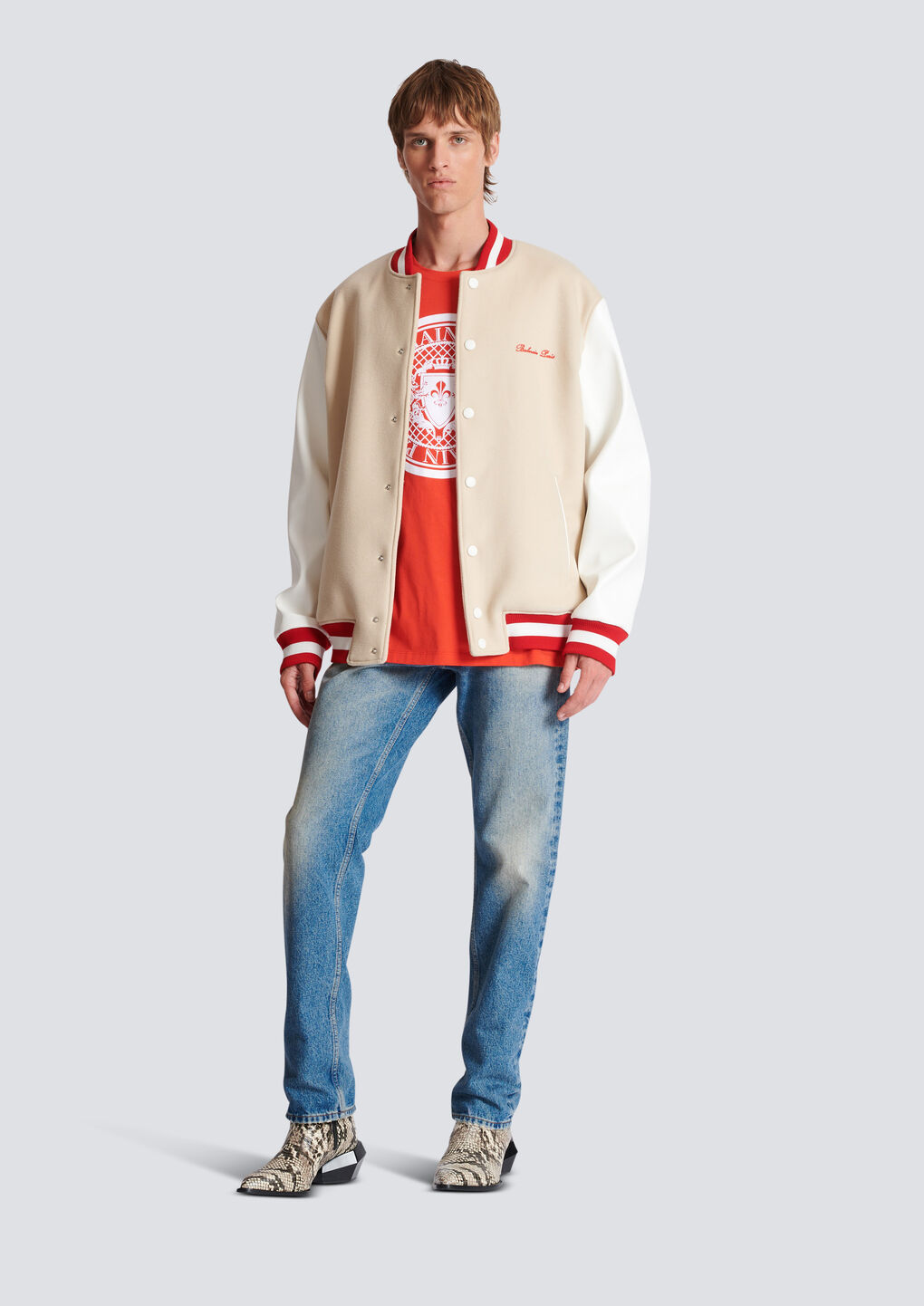 Balmain Bomber Jacket With Logo Embroidery In Nude