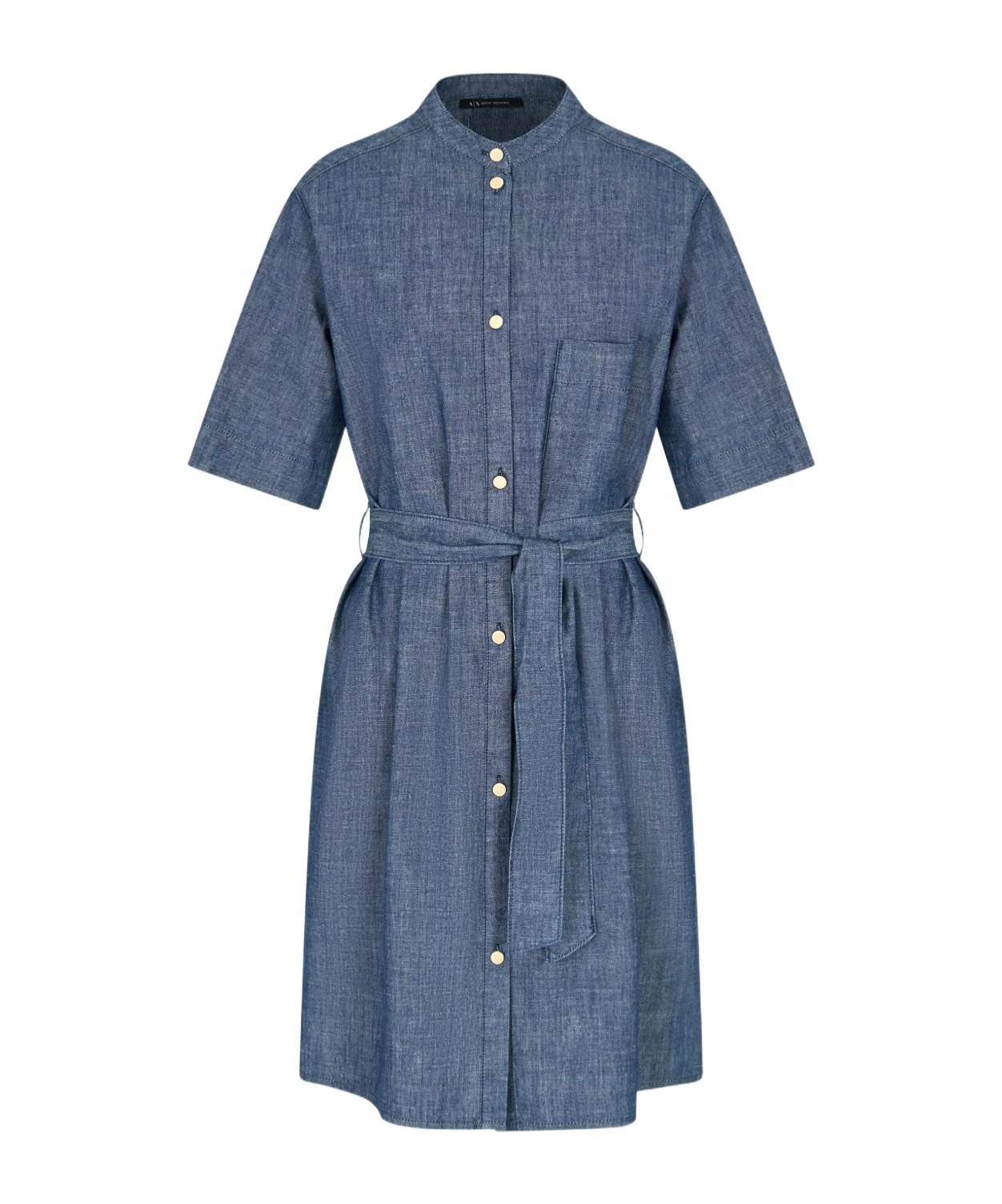 Armani Exchange Tied-waist Cotton Dress In Blue