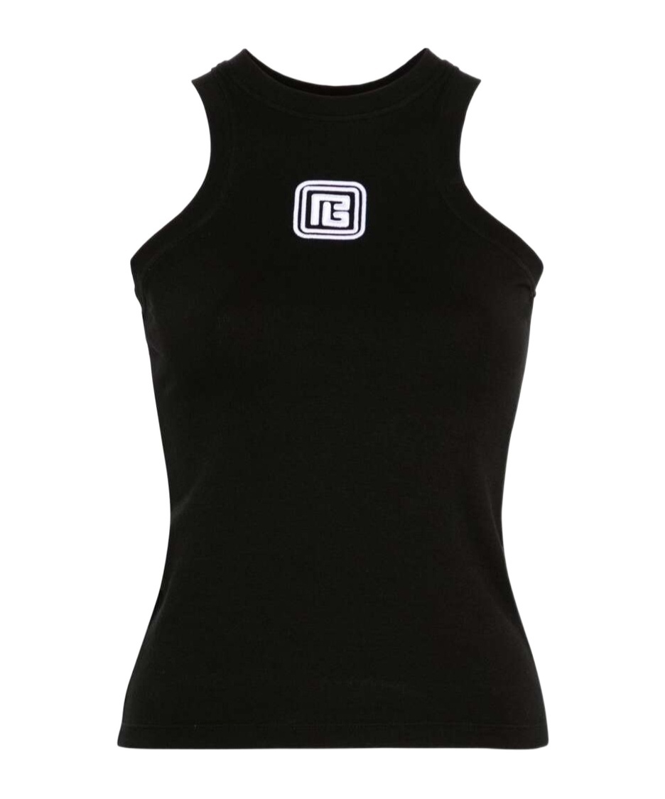 Balmain Tank Top With Pb Monogram In Black