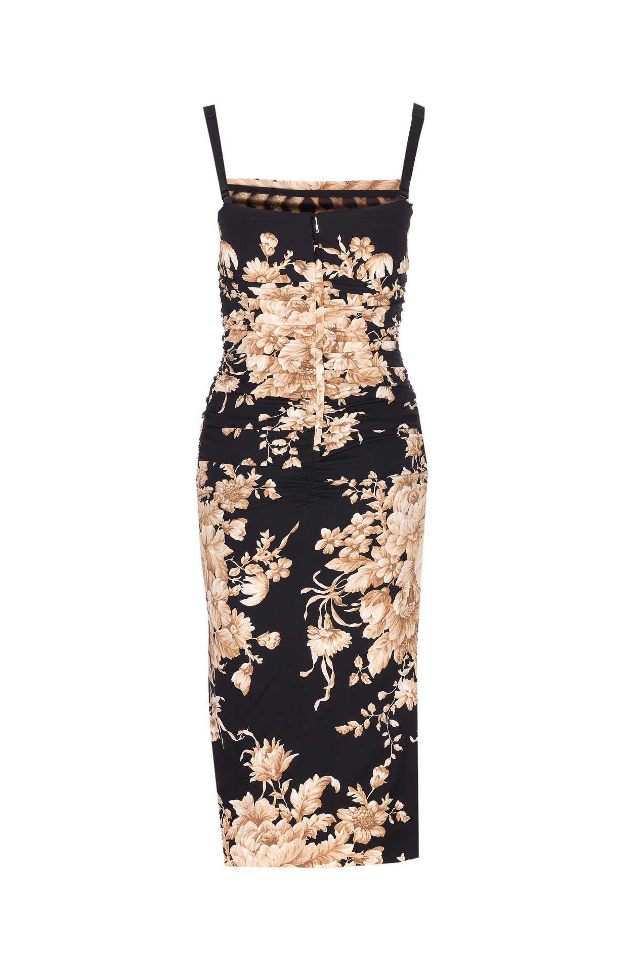 Dolce & Gabbana Floral Print Fitted Dress With Spaghetti Straps In Brown