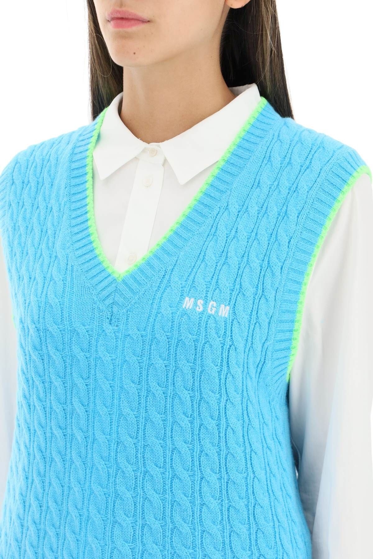 Msgm Embroidered-logo Knit Vest In Blue