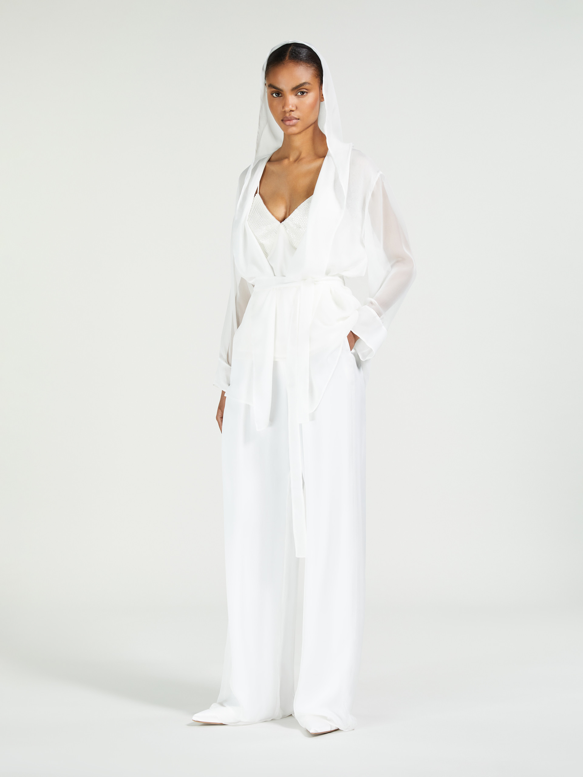Max Mara Long-sleeved Robe Jacket In White
