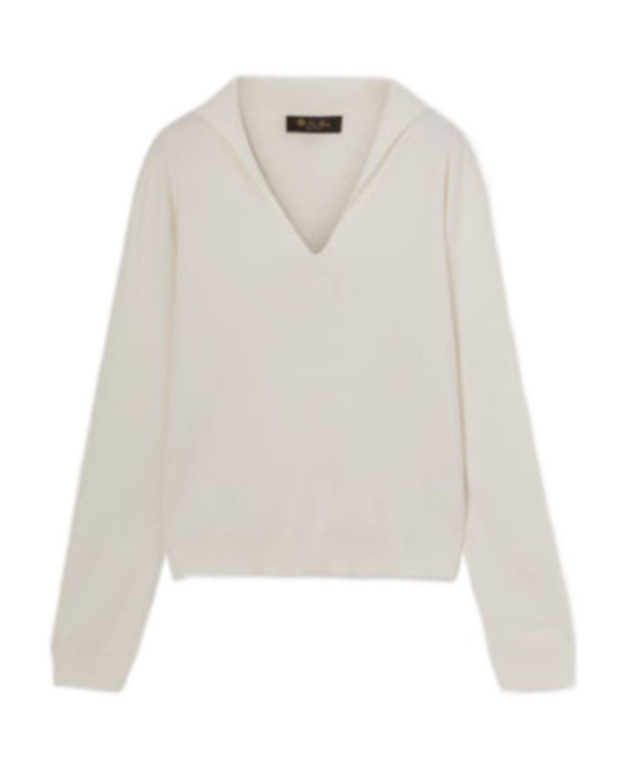 Loro Piana V-neck Knitted Pullover In White