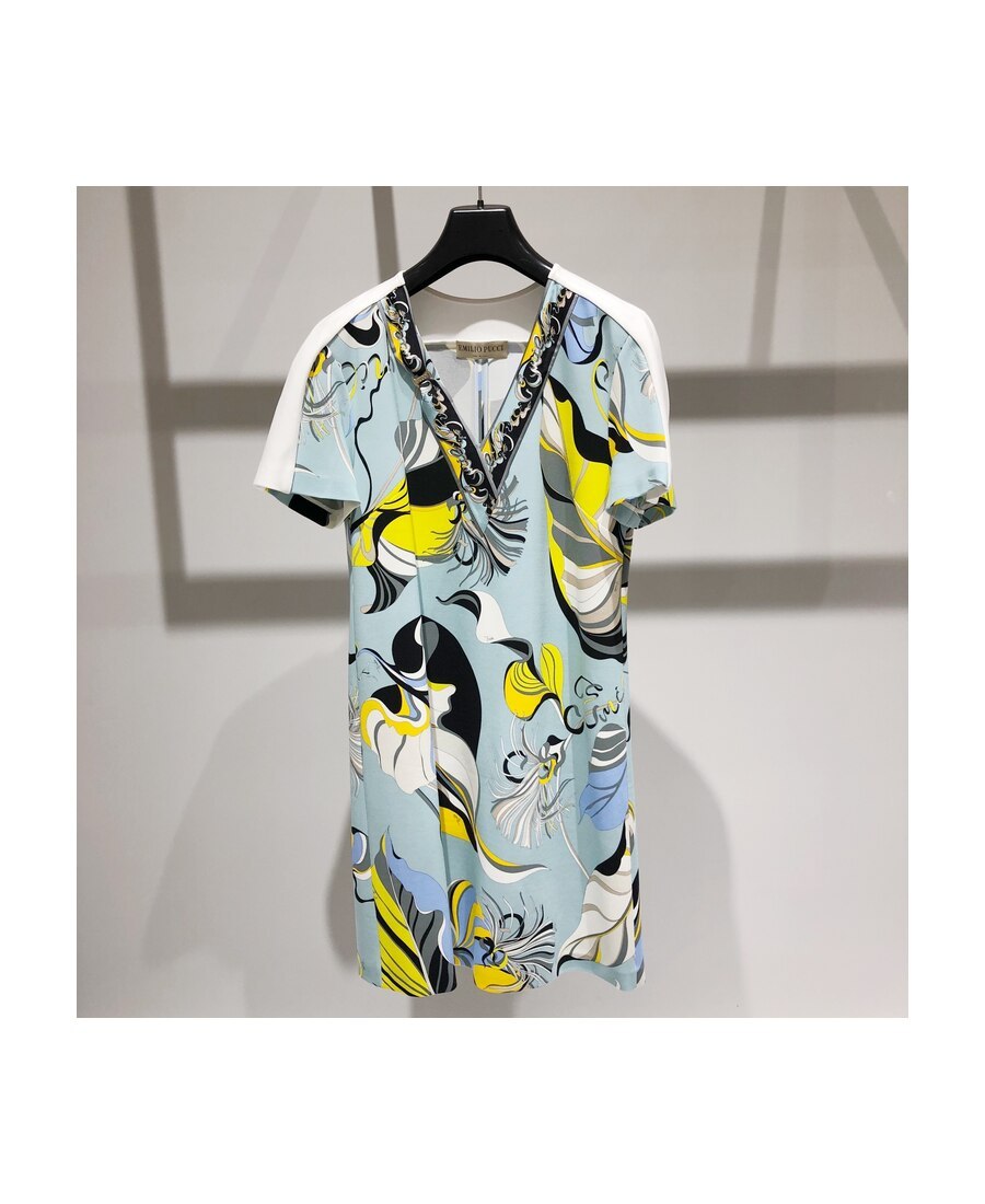 Pucci Tropical Fish Pattern V-collar Dress In Blue