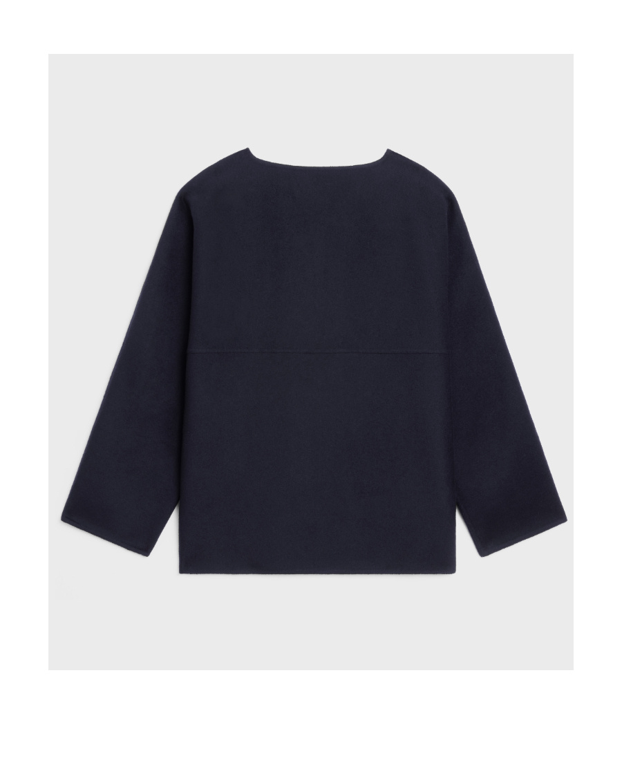 Celine Knitted Tweed Open-necked Blouse In Black