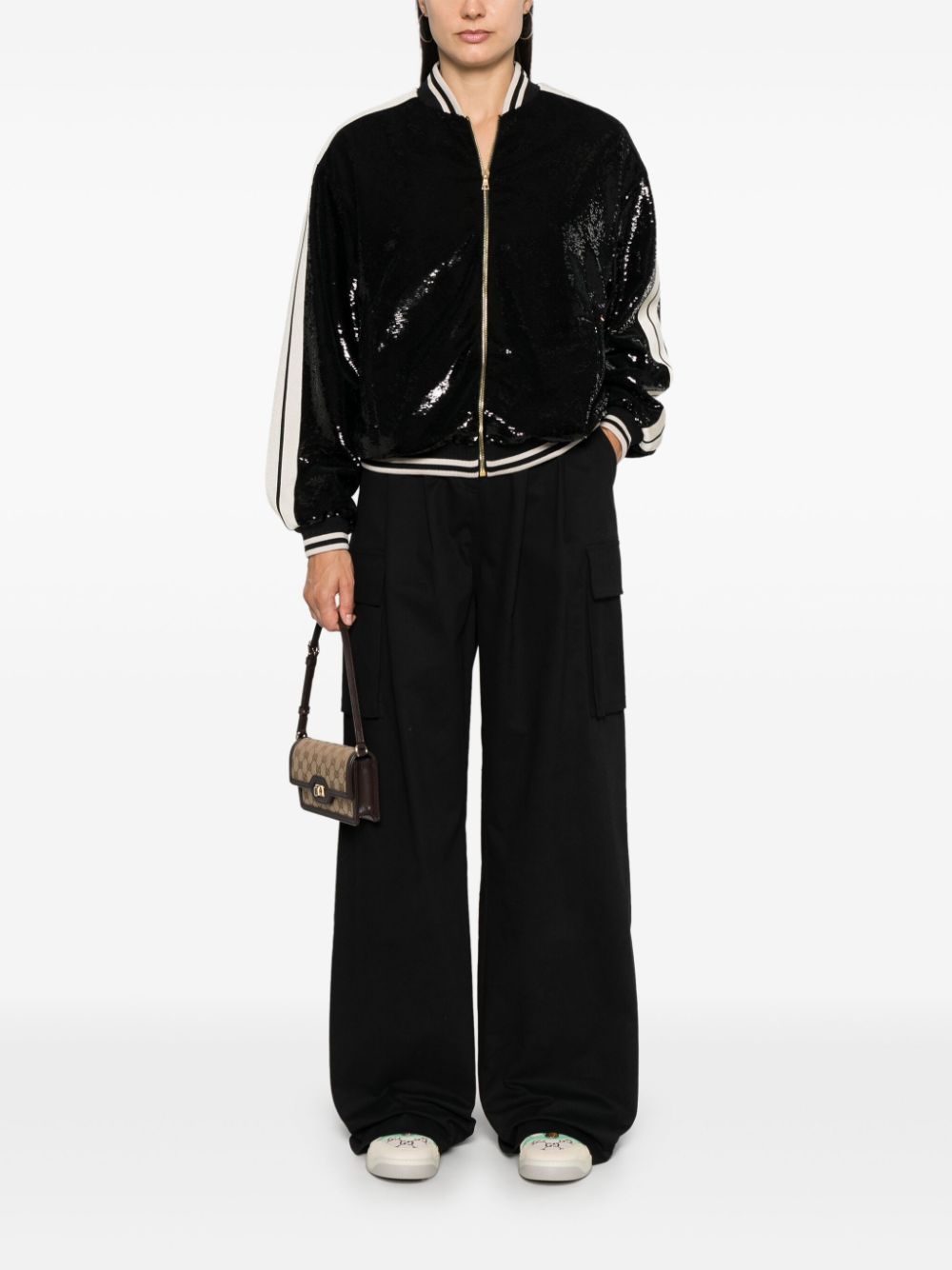 Shop Palm Angels Sequined Pilot Jacket In Black