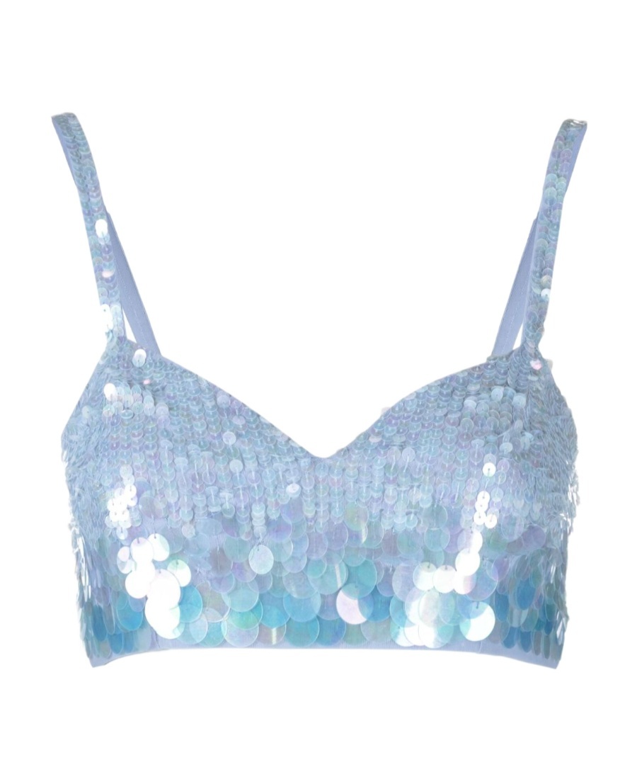 P.a.r.o.s.h Light Blue Iridescent Sequin Cropped Top In Blue