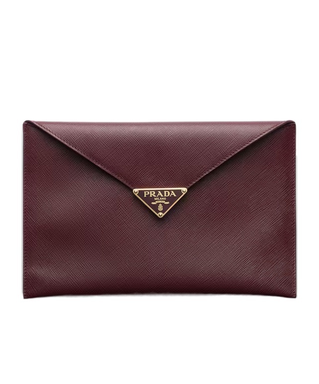 Prada Saffiano Leather Envelope Clutch In Burgundy