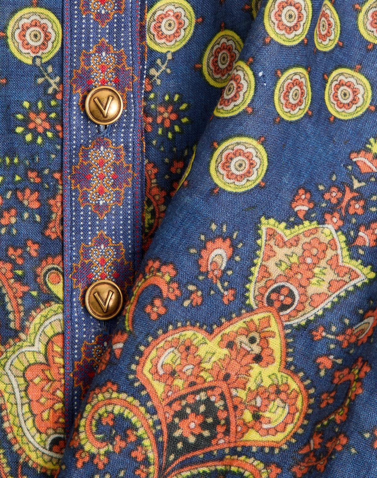 Valentino Garavani Women Paisley Linen Shirt With Medaglioni Voyage Imaginaire Pattern In Multicolor