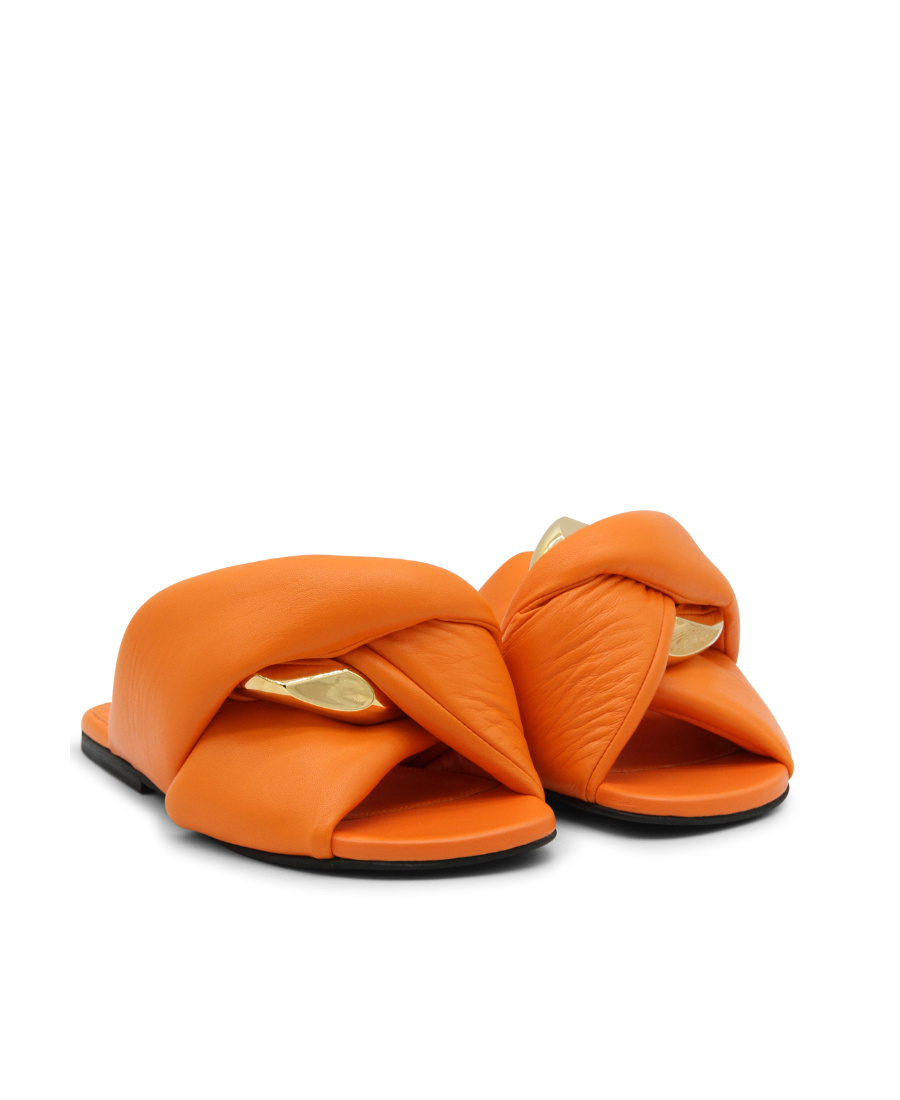 Jw Anderson Chain Twist Leather Slides In Orange