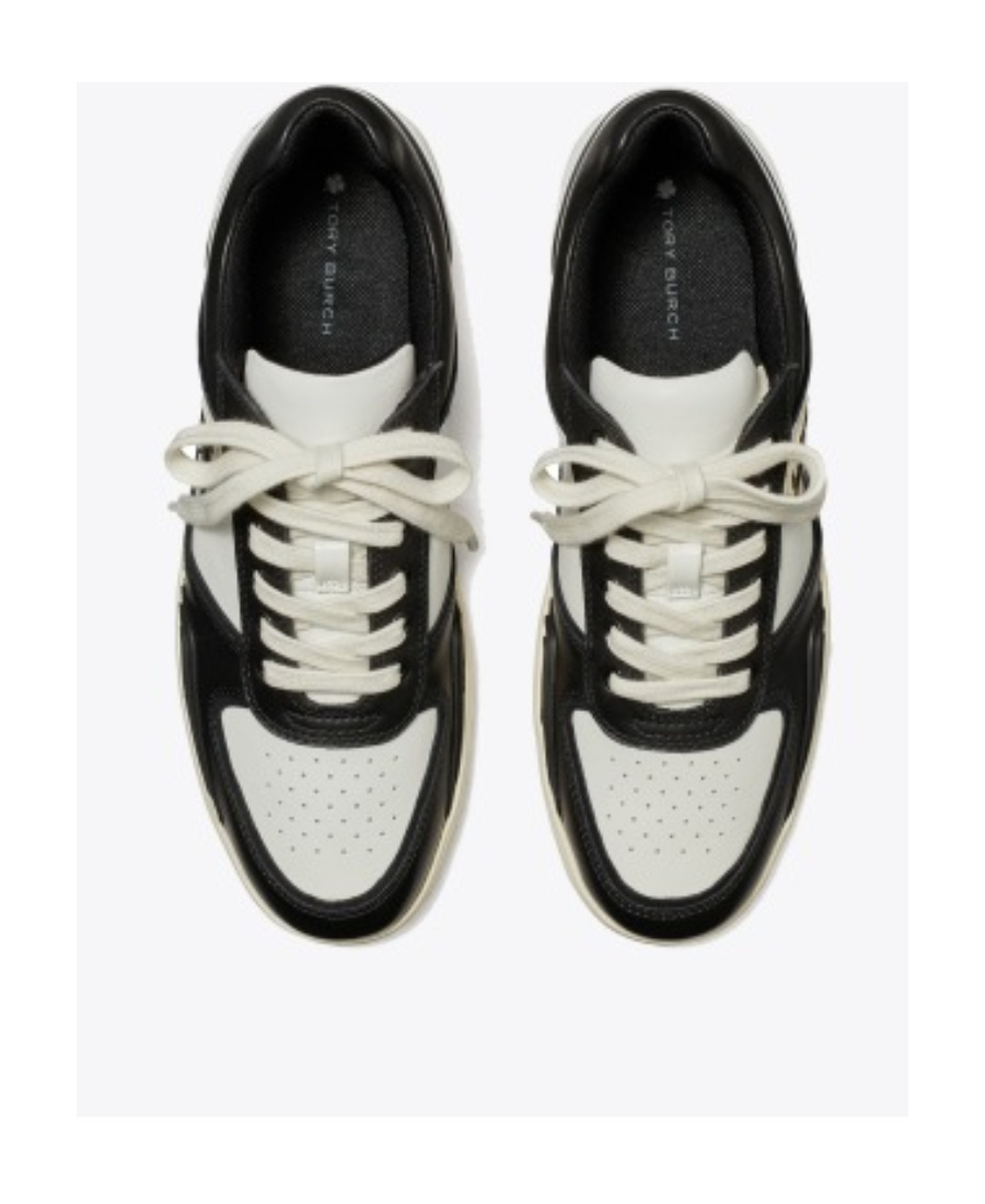 Tory Burch Clover Court Colour-block Leather Sneakers In Black