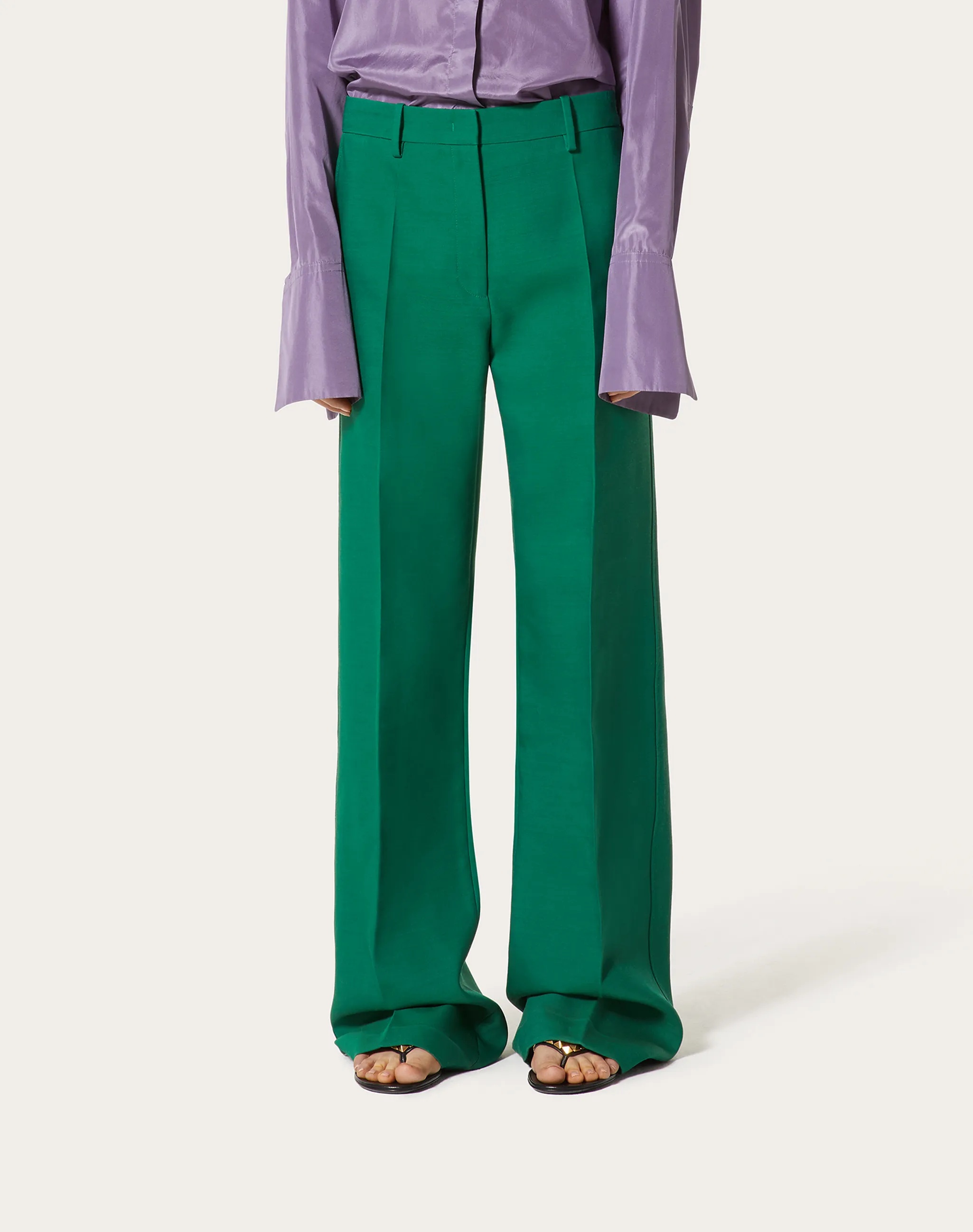 Valentino High-waist Wide-leg Trousers In Green