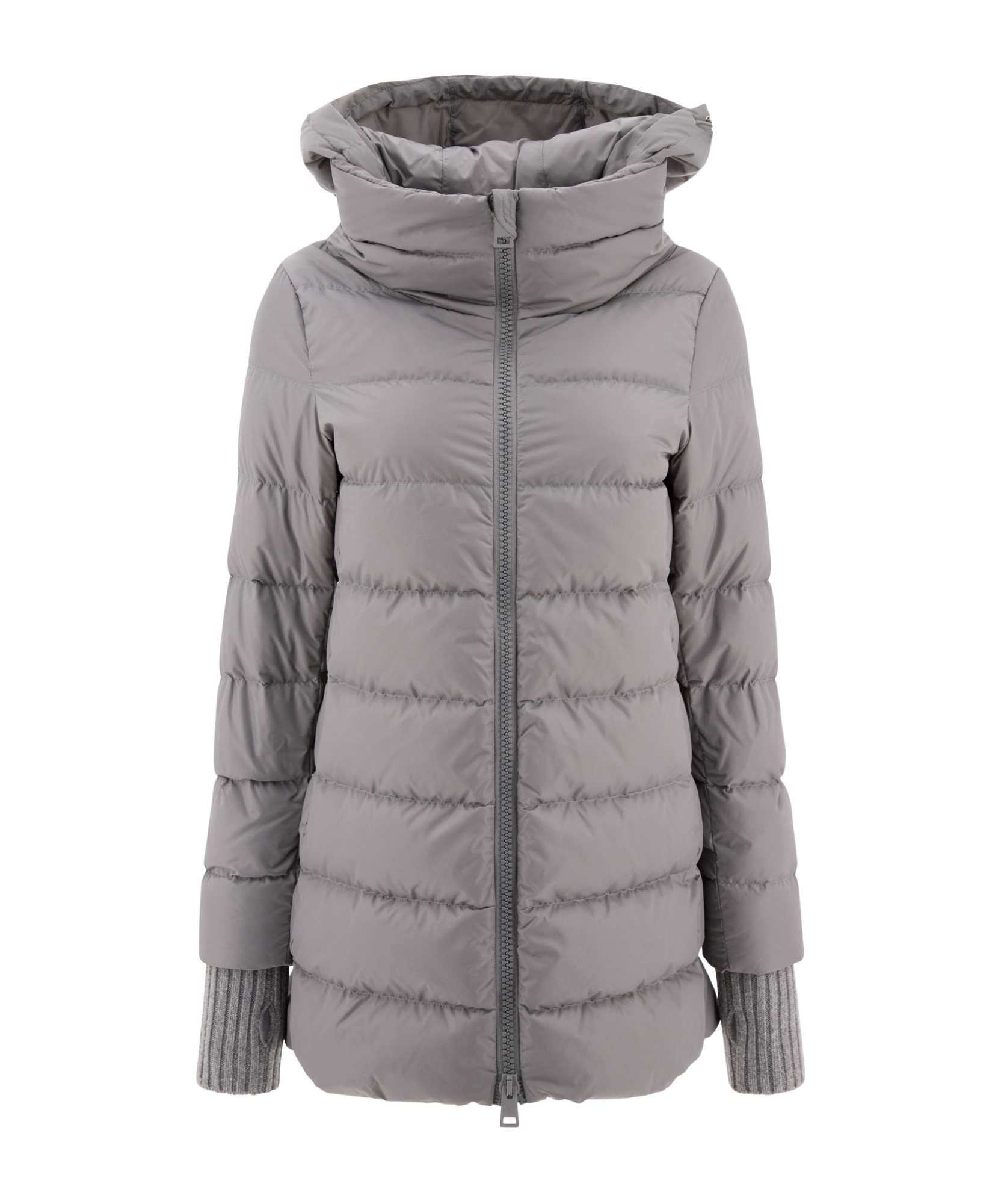 Herno Long Length Hooded Quilted Jacket In Gray