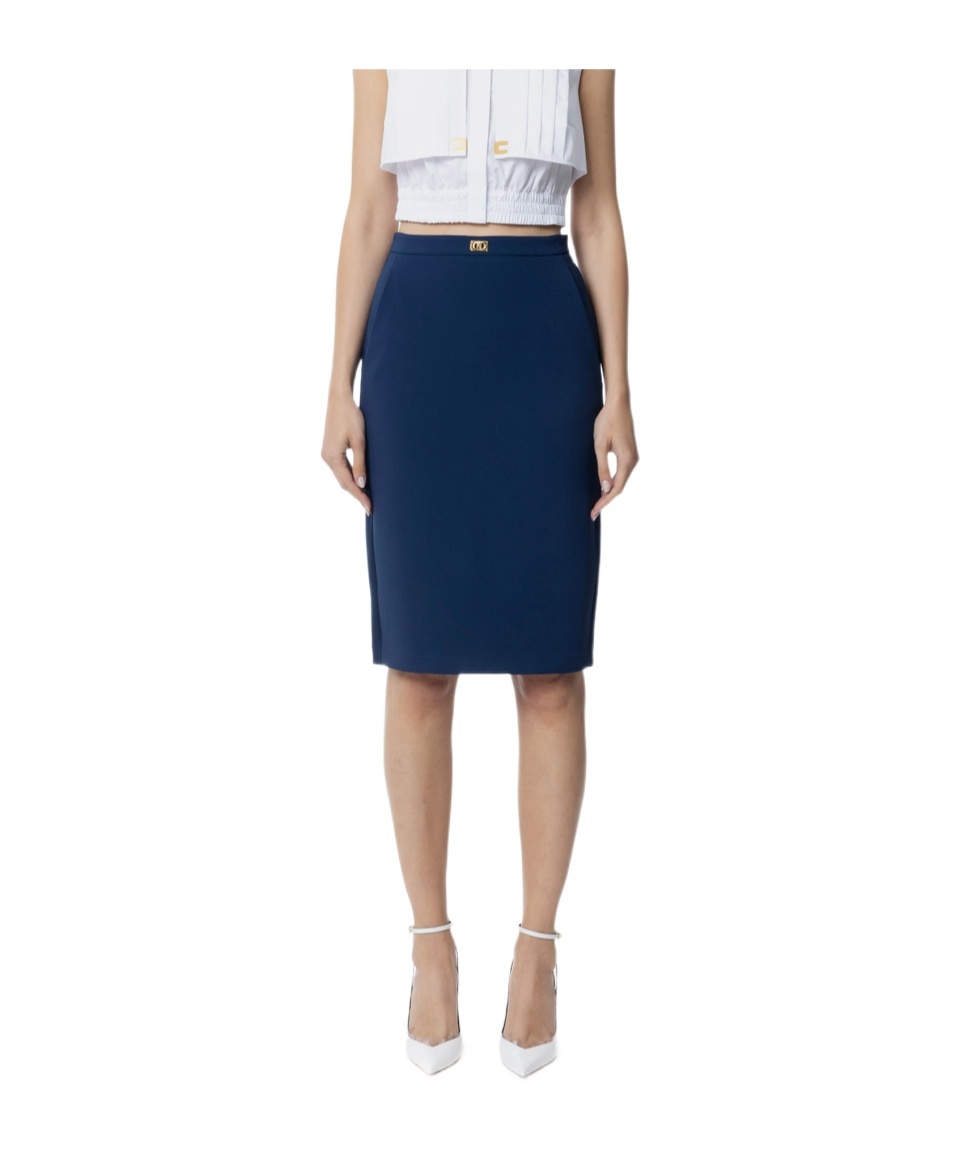 Elisabetta Franchi Logo-plaque Pencil Midi Skirt In Blue