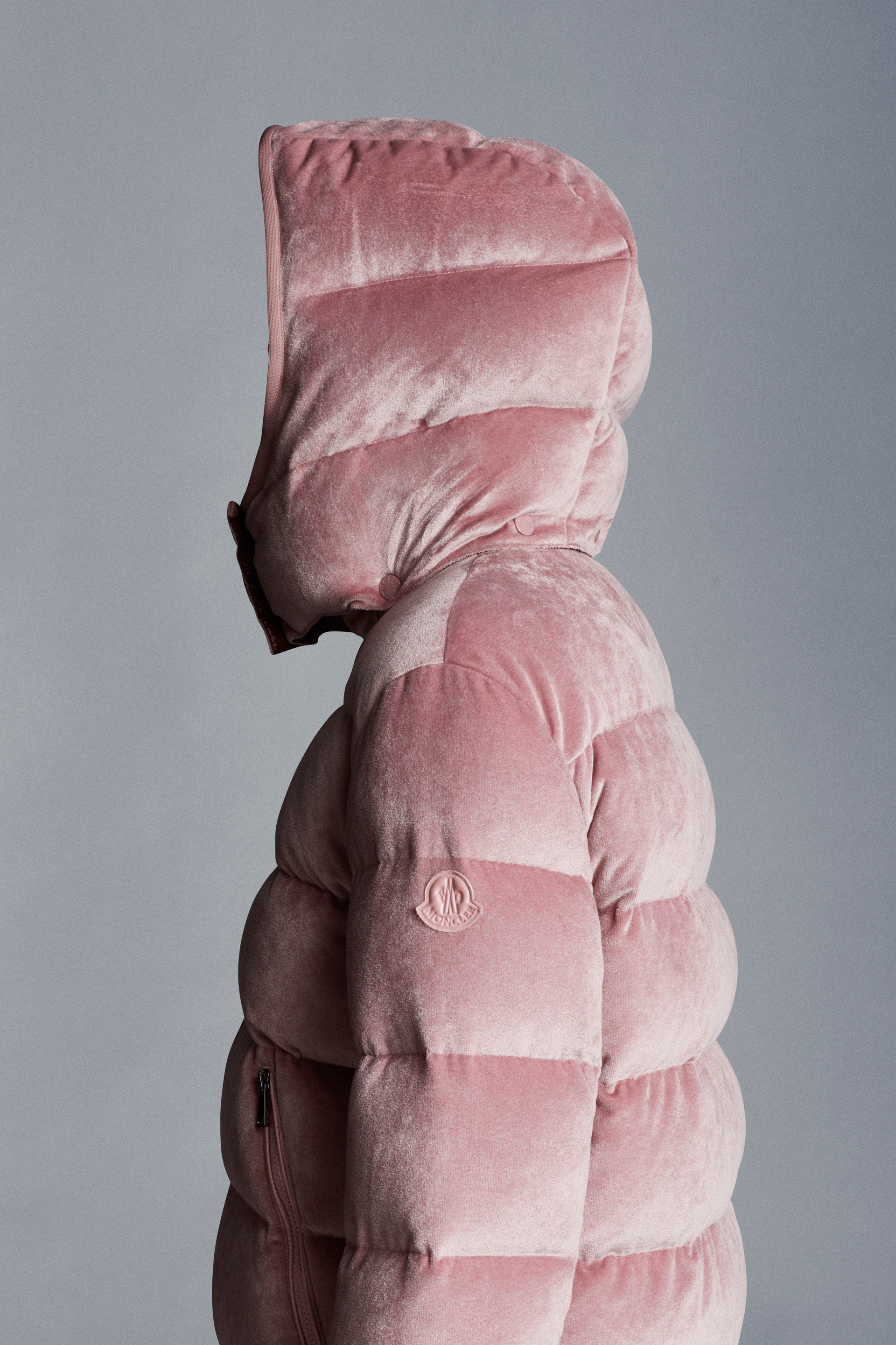 Moncler Holostee Velvet Puffer Jacket In Pink