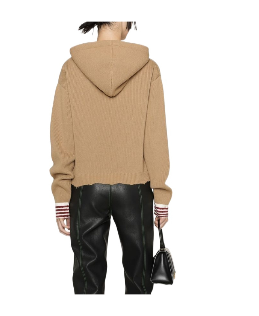Palm Angels Embroidered Logo Knitted Hoodie In Nude