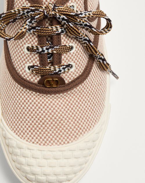 Valentino Bay By Bay Bicolor Canvas Low-top Sneakers In Tobacco Color