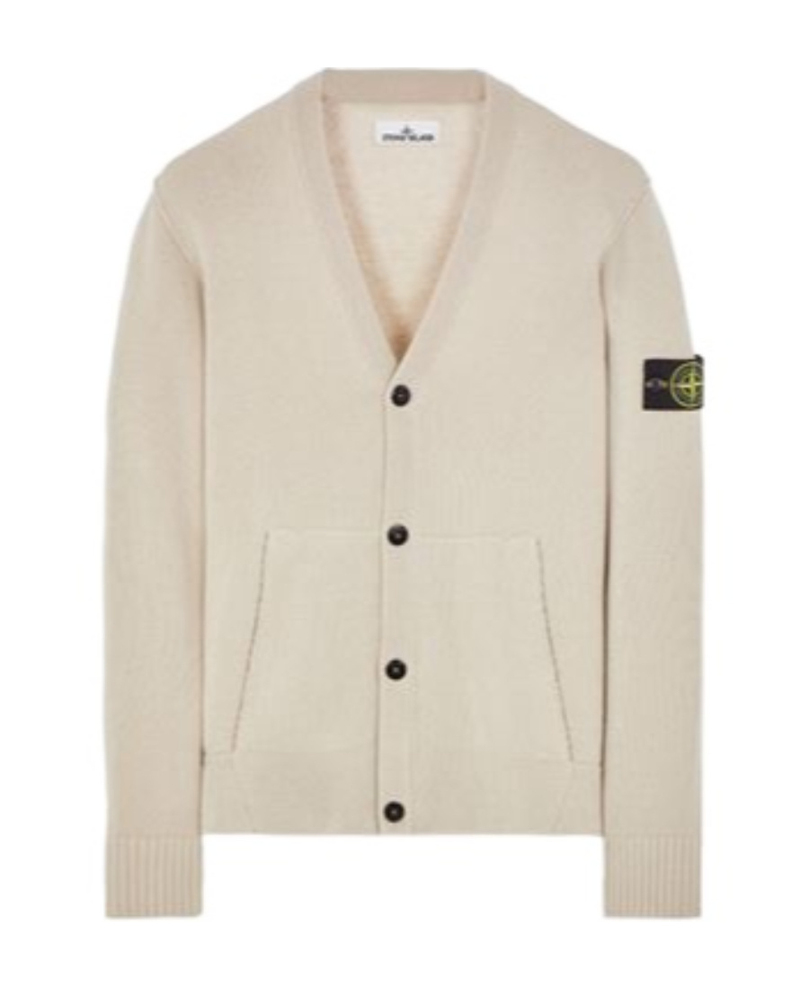 Stone Island Compass-motif Ribbed Cardigan In White