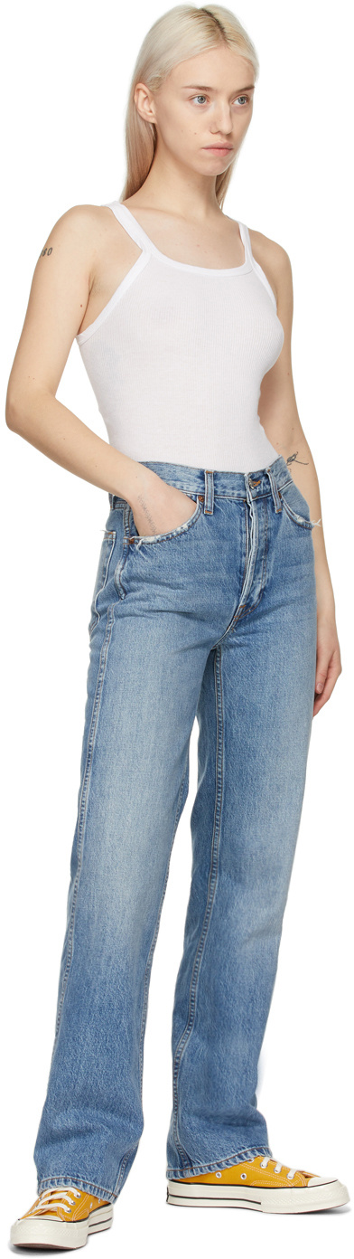 Re/done 90s Distressed High-rise Straight-leg Organic Jeans In Blue