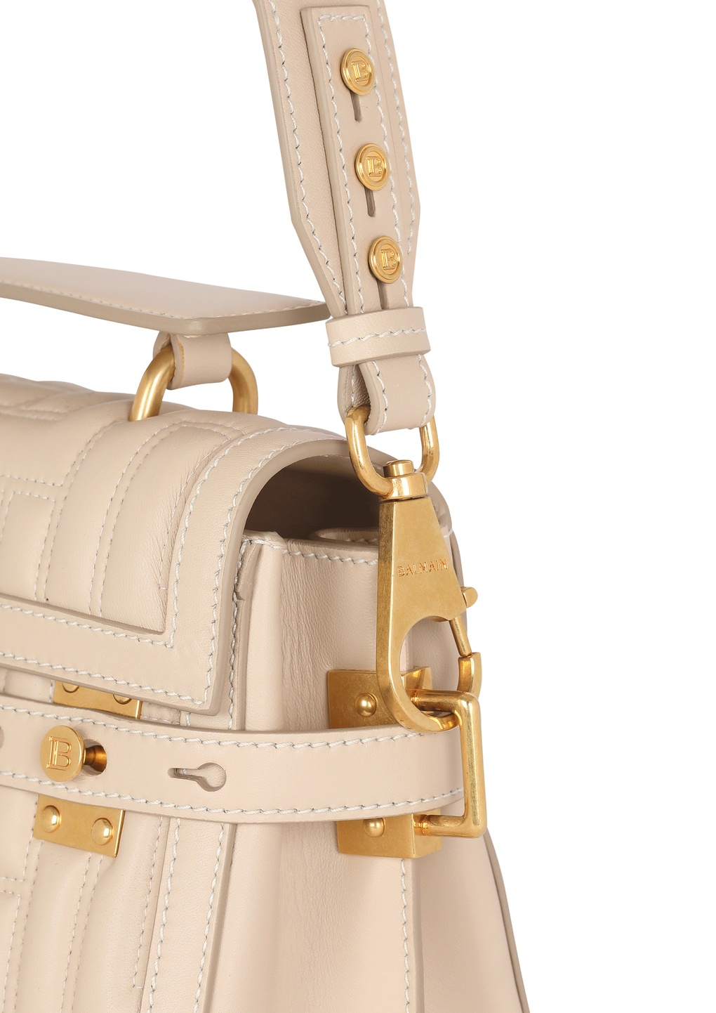 Shop Balmain B-buzz 23 Bag In Monogram Quilted Leather In Nude