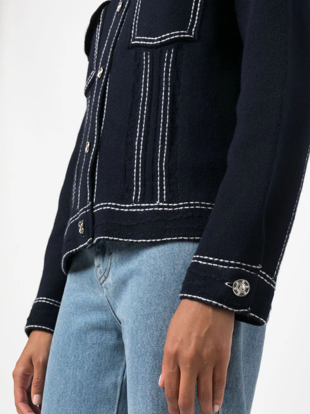 Barrie Contrast-stitching Button-up Jacket In Black