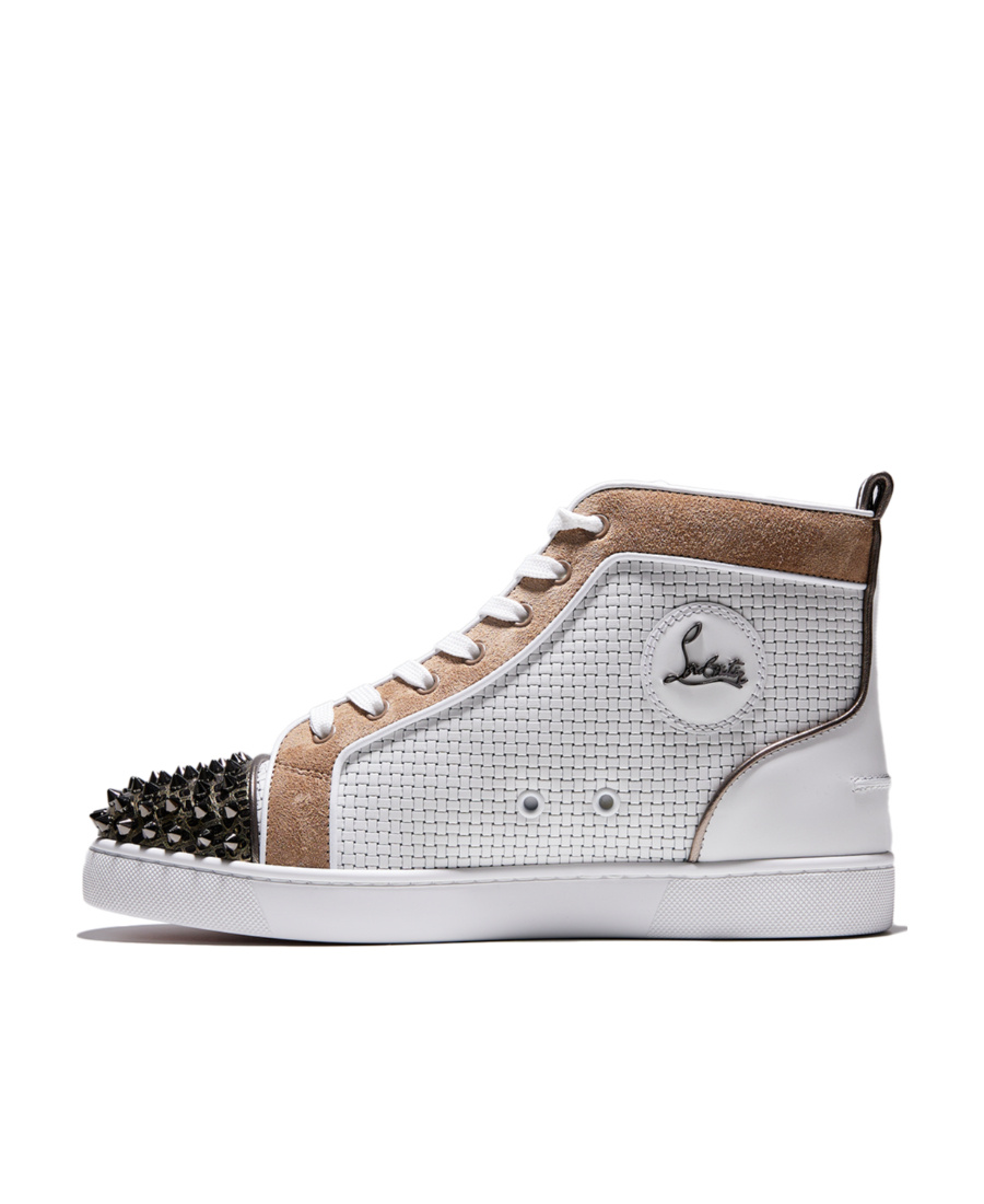 Christian Louboutin Lou Spikes Leather Sneakers In White